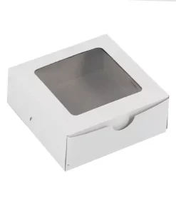 White Cake Box with Window 4x4x1.5 inches